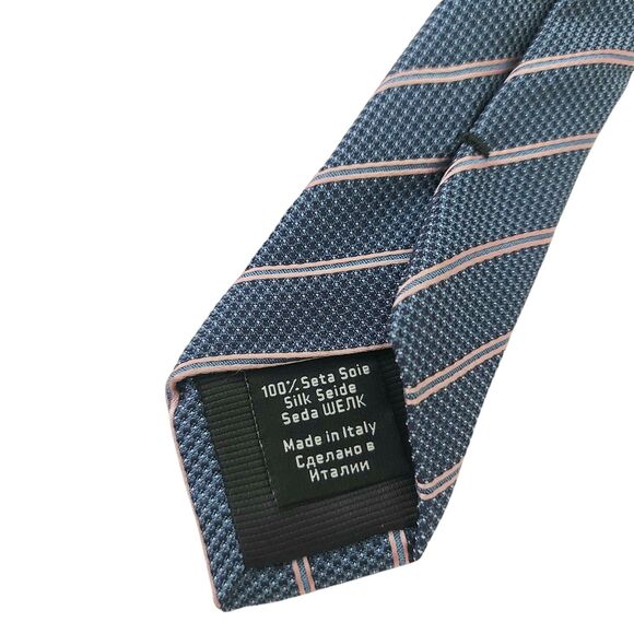 Boss Hugo Boss Tie Mens Blue Silk Narrow Stripes Luxury Designer Made in Italy - Picture 9 of 11